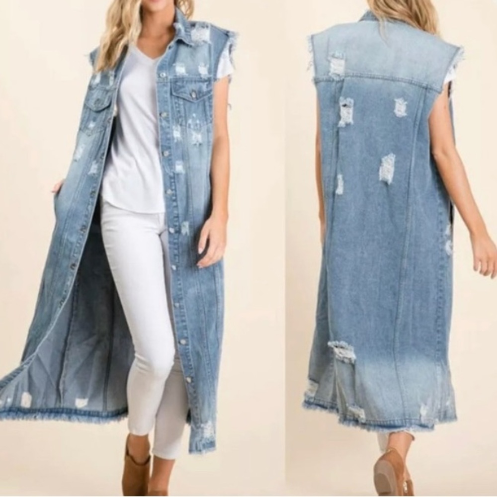 Veveret Distressed Denim Sleeveless Dress Texas Rodeo Cowgirl